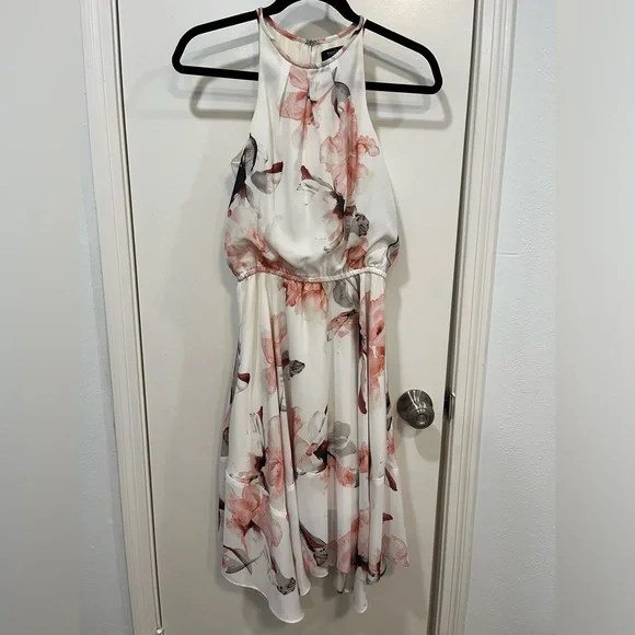 WHBM Pink and white floral flare midi summer dress sleeveless - Picture 3 of 10
